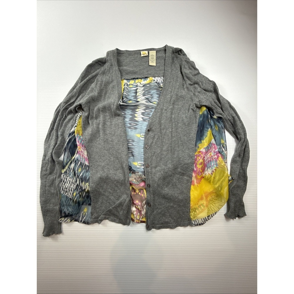 Yellow Bird Anthropologie Gray Cardigan with Multi-Print Sheer Back Size S